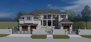 House render with white walls and dark roof
