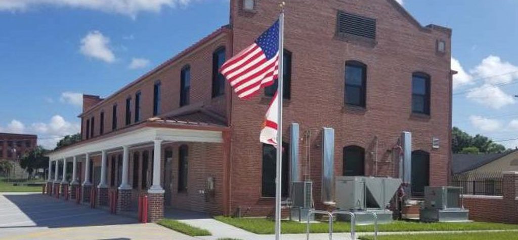 National Guard Armory with american flag outside